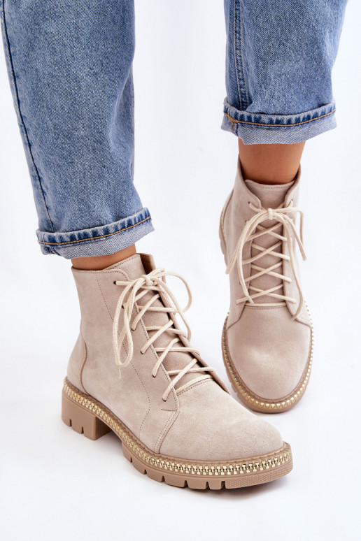 Sieviešu puszābaki ar platiem papēžiem  Shoes 3285 Ziloņkaula krāsas