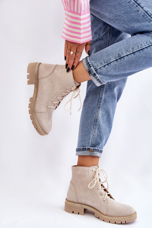 Sieviešu puszābaki ar platiem papēžiem  Shoes 3285 Ziloņkaula krāsas