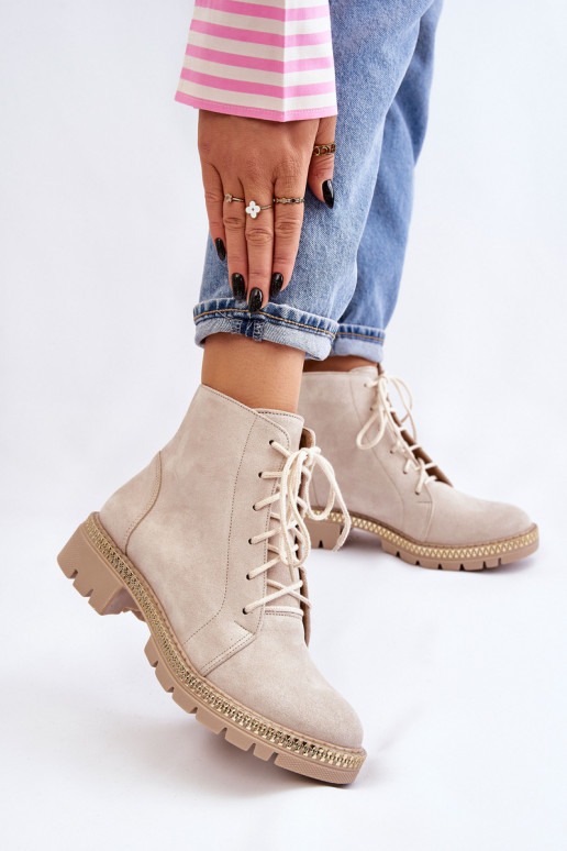 Sieviešu puszābaki ar platiem papēžiem  Shoes 3285 Ziloņkaula krāsas