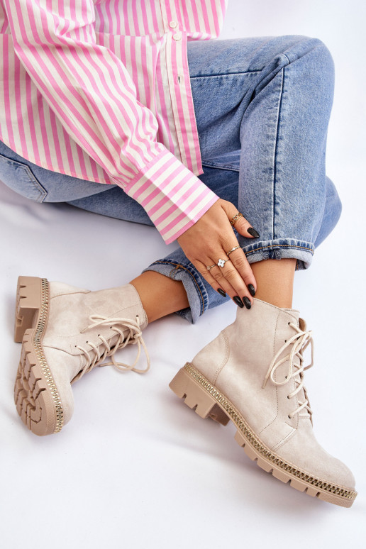 Sieviešu puszābaki ar platiem papēžiem  Shoes 3285 Ziloņkaula krāsas