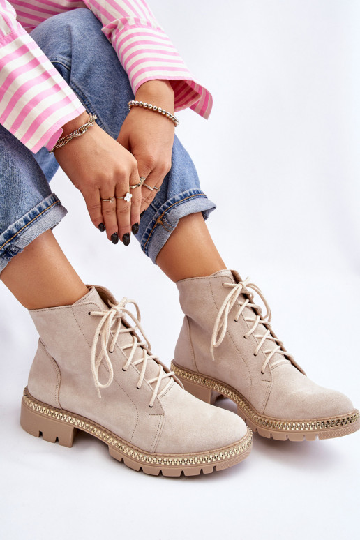 Sieviešu puszābaki ar platiem papēžiem  Shoes 3285 Ziloņkaula krāsas