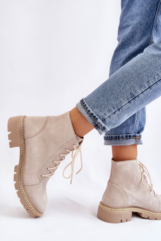 Sieviešu puszābaki ar platiem papēžiem  Shoes 3285 Ziloņkaula krāsas