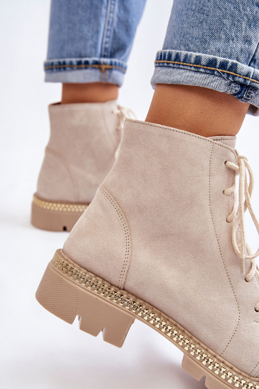 Sieviešu puszābaki ar platiem papēžiem  Shoes 3285 Ziloņkaula krāsas