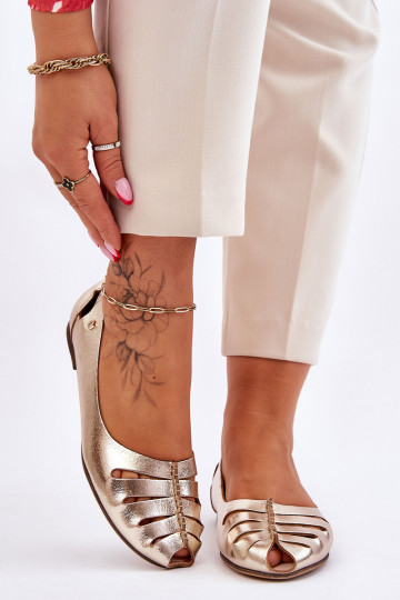 Zazoo 10009 Ērtas dabīgās ādas balerīnas  Zelta krāsas