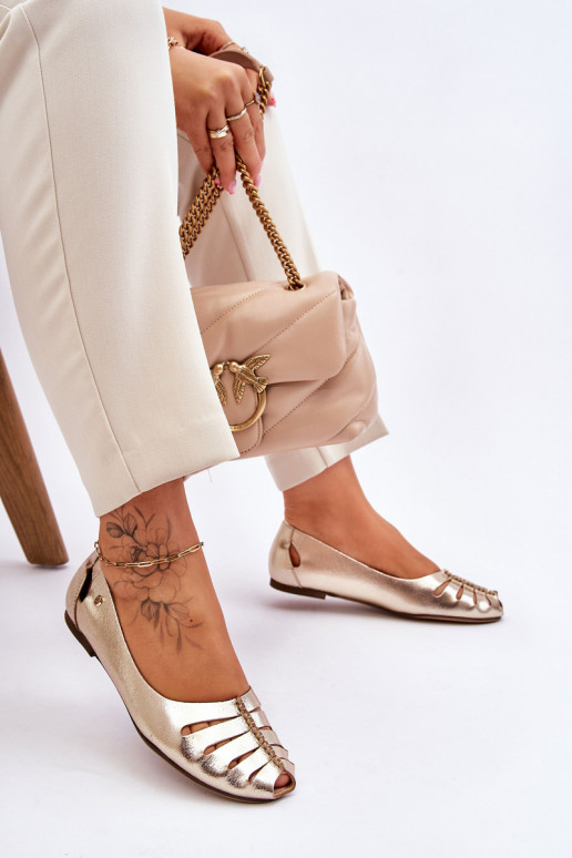 Zazoo 10009 Ērtas dabīgās ādas balerīnas  Zelta krāsas Zazoo 10009 Ērtas dabīgās ādas balerīnas  Zelta krāsas