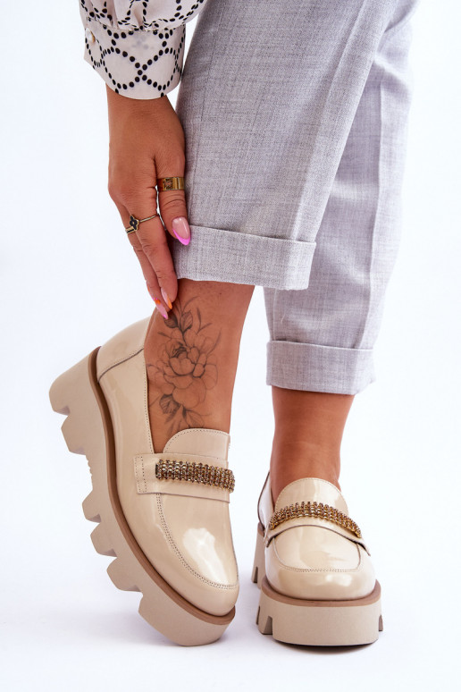 Mokasīni ar platformu ar ornamentiem Laura Messi 2600 smilšu krāsas  Mokasīni ar platformu ar ornamentiem Laura Messi 2600 smilšu krāsas