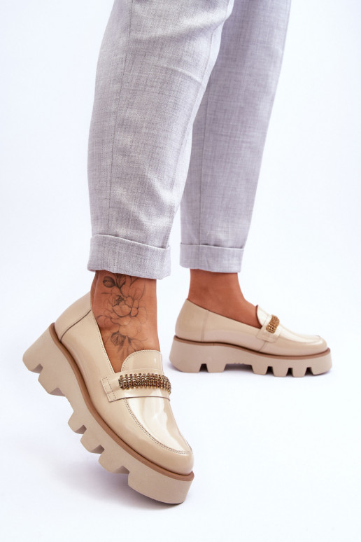 Mokasīni ar platformu ar ornamentiem Laura Messi 2600 smilšu krāsas  Mokasīni ar platformu ar ornamentiem Laura Messi 2600 smilšu krāsas