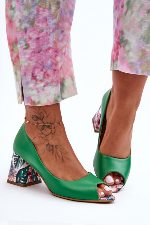 Kurpes ar dekorētiem papēžiem  Shoes 2608/K Zaļas krāsas   Kurpes ar dekorētiem papēžiem  Shoes 2608/K Zaļas krāsas