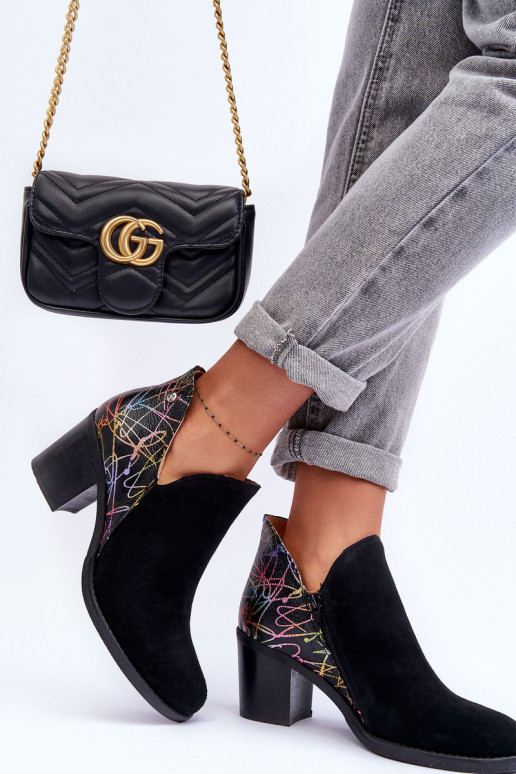 Sieviešu puszābaki no dabīgas ādas ar papēdi  04492-99 Melns