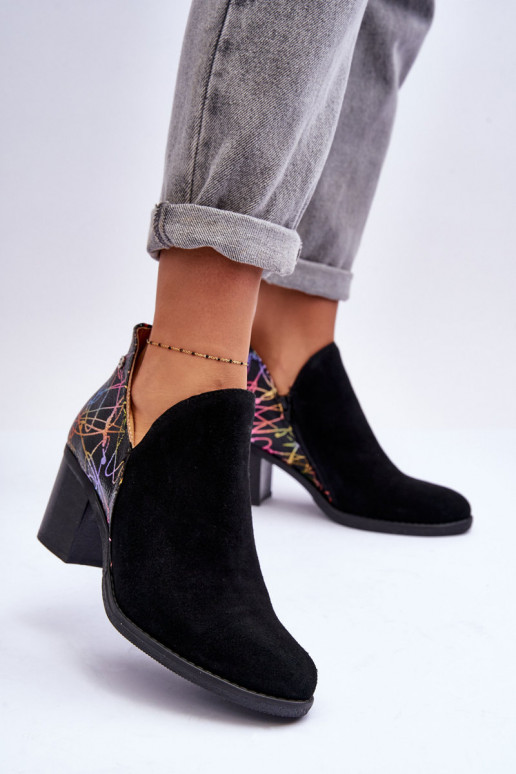 Sieviešu puszābaki no dabīgas ādas ar papēdi  04492-99 Melns