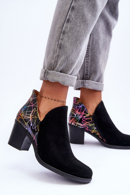 Sieviešu puszābaki no dabīgas ādas ar papēdi  04492-99 Melns