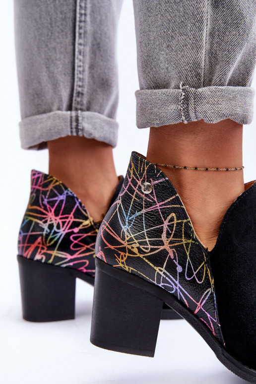 Sieviešu puszābaki no dabīgas ādas ar papēdi  04492-99 Melns