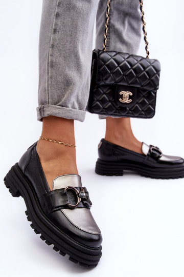 Ādas puszābaki ar masīvu zoli Melns Elkiza