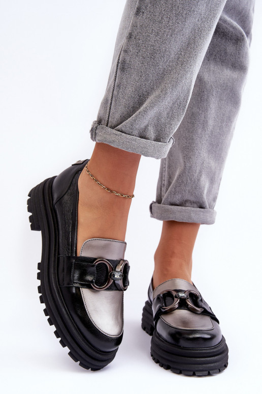 Ādas puszābaki ar masīvu zoli Melns Elkiza Ādas puszābaki ar masīvu zoli Melns Elkiza