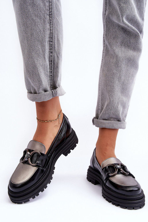 Ādas puszābaki ar masīvu zoli Melns Elkiza Ādas puszābaki ar masīvu zoli Melns Elkiza