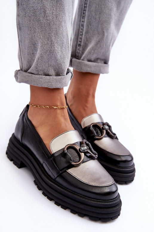 Ādas puszābaki ar masīvu zoli Melns Elkiza Ādas puszābaki ar masīvu zoli Melns Elkiza