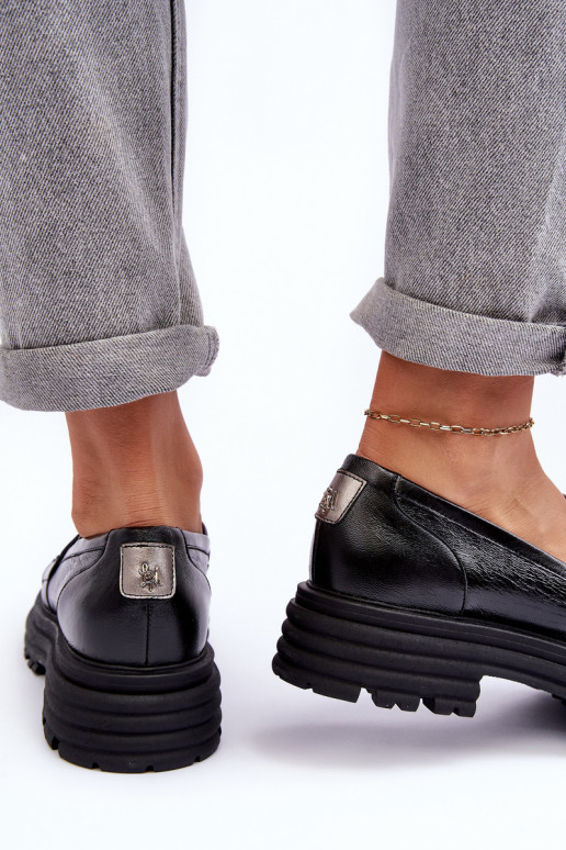 Ādas puszābaki ar masīvu zoli Melns Elkiza Ādas puszābaki ar masīvu zoli Melns Elkiza