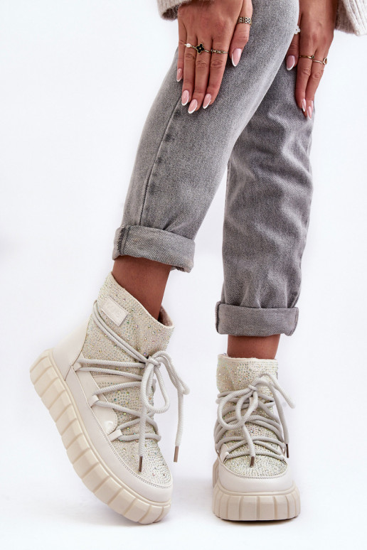 siltināti sniega apavi Dekorētas  GOE MM2N4081 smilšu krāsas