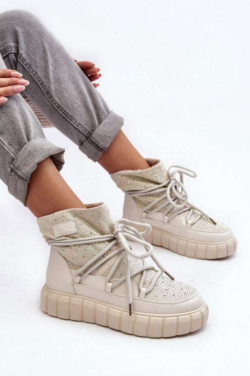 siltināti sniega apavi Dekorētas  GOE MM2N4081 smilšu krāsas