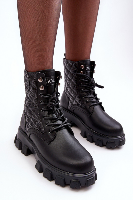 sieviešu zābaki zābaki ar platiem papēžiem GOE MM2N4021 Melns