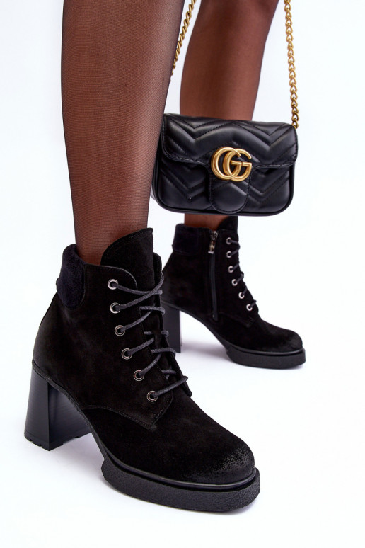 Sieviešu puszābaki zamšādas šņorējami ar papēdi Melns Lemar Flomes