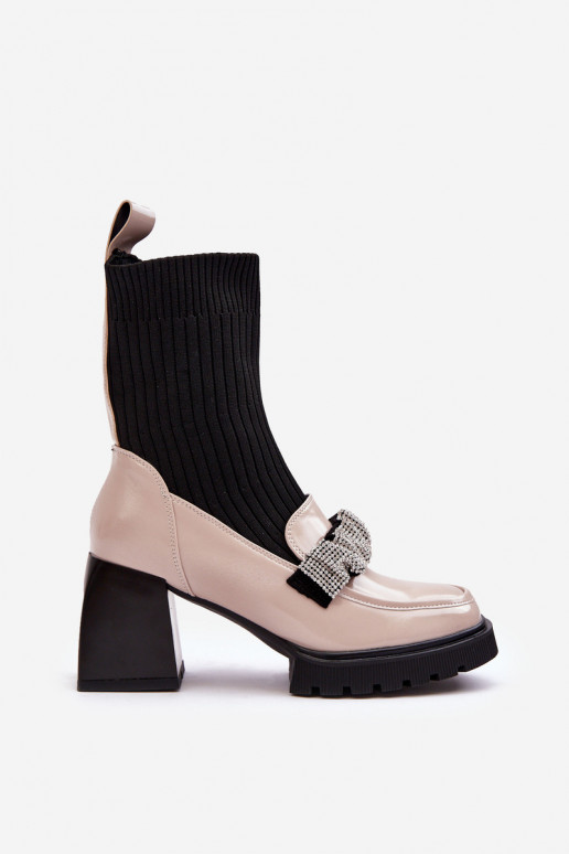 Sieviešu puszābaki ar zeķu tipa zolīti ar papēdi smilšu krāsas S.Barski MR870-41