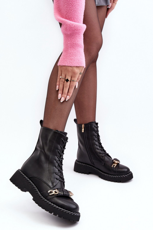 Sieviešu puszābaki no dabīgas ādas zābaki ar ornamentiem Melns S.Barski MR870-68