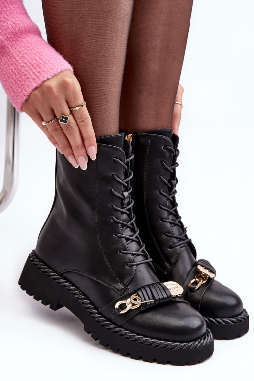 Sieviešu puszābaki no dabīgas ādas zābaki ar ornamentiem Melns S.Barski MR870-68