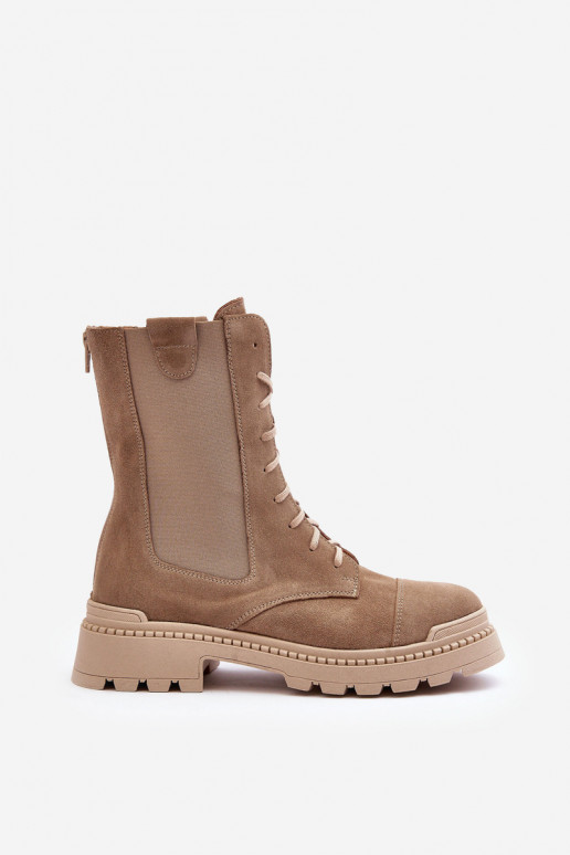 zamšādas  zābaki šņorējami smilšu krāsas Nicole 2836