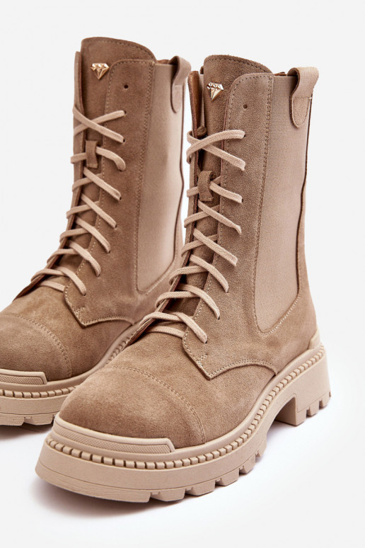 zamšādas  zābaki šņorējami smilšu krāsas Nicole 2836