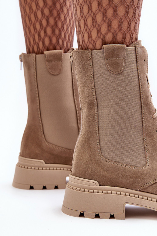 zamšādas  zābaki šņorējami smilšu krāsas Nicole 2836