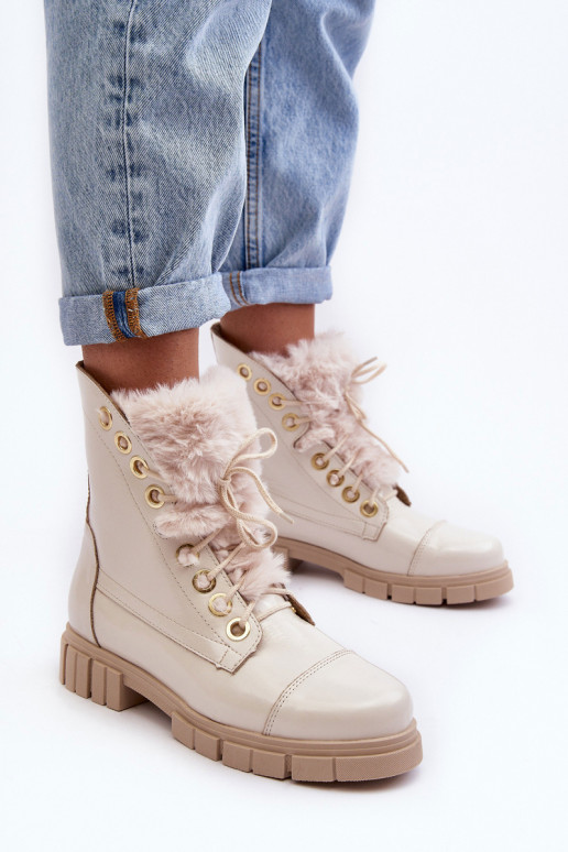 sieviešu zābaki  ar kažokādu Ziloņkaula krāsas  3296