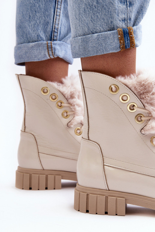 sieviešu zābaki  ar kažokādu Ziloņkaula krāsas  3296