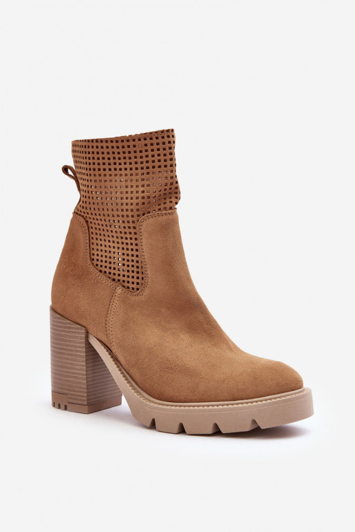 Ažūra zamšādas puszābaki ar papēdi brūnas krāsas  3386