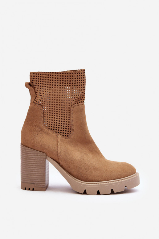 Ažūra zamšādas puszābaki ar papēdi brūnas krāsas  3386