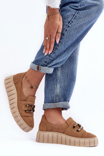 zamšādas apavi  ar platformu ar ornamentiem smilšu krāsas  3398