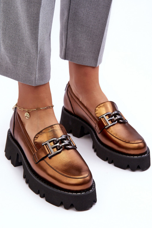 apavi Mokasīni ar ornamentiem Laura Messi 2699 Zelta krāsas    apavi Mokasīni ar ornamentiem Laura Messi 2699 Zelta krāsas