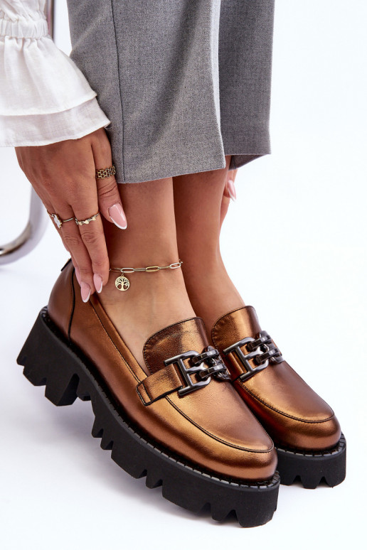 apavi Mokasīni ar ornamentiem Laura Messi 2699 Zelta krāsas    apavi Mokasīni ar ornamentiem Laura Messi 2699 Zelta krāsas