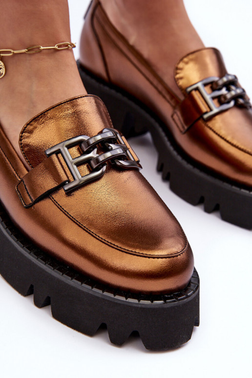 apavi Mokasīni ar ornamentiem Laura Messi 2699 Zelta krāsas    apavi Mokasīni ar ornamentiem Laura Messi 2699 Zelta krāsas