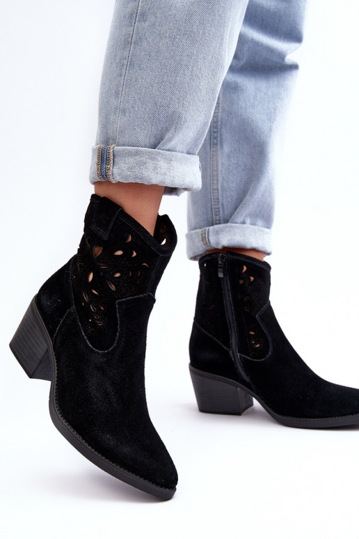 zamšādas kovboju stila puszābaki  D&A SN622-20 Melns