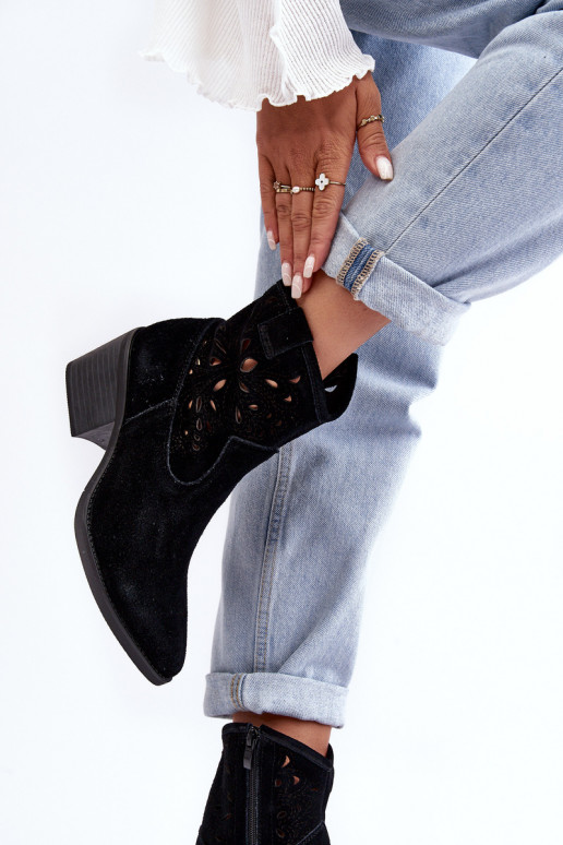 zamšādas kovboju stila puszābaki  D&A SN622-20 Melns