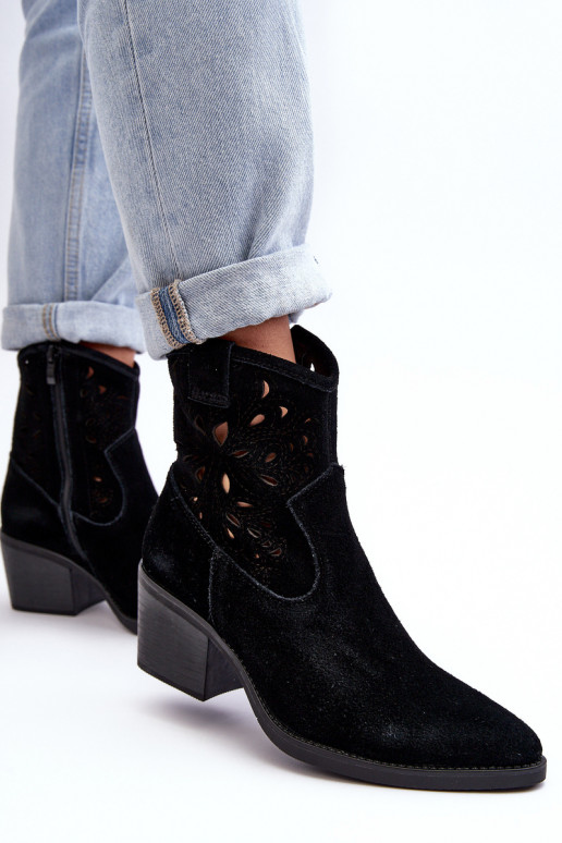 zamšādas kovboju stila puszābaki  D&A SN622-20 Melns