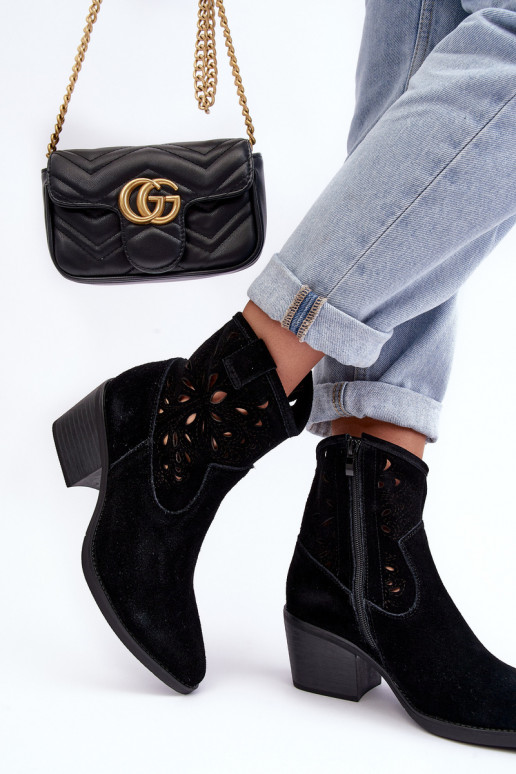 zamšādas kovboju stila puszābaki  D&A SN622-20 Melns