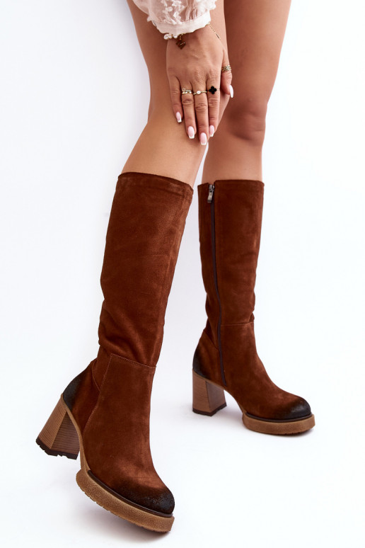 zamšādas sieviešu garie zābaki ar papēdi  Lemar tumši brūnas krāsas Ceraxa zamšādas sieviešu garie zābaki ar papēdi  Lemar tumši brūnas krāsas Ceraxa