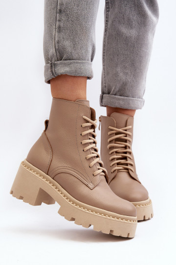 Zazoo 3413 Sieviešu puszābaki no dabīgas ādas zābaki  smilšu krāsas