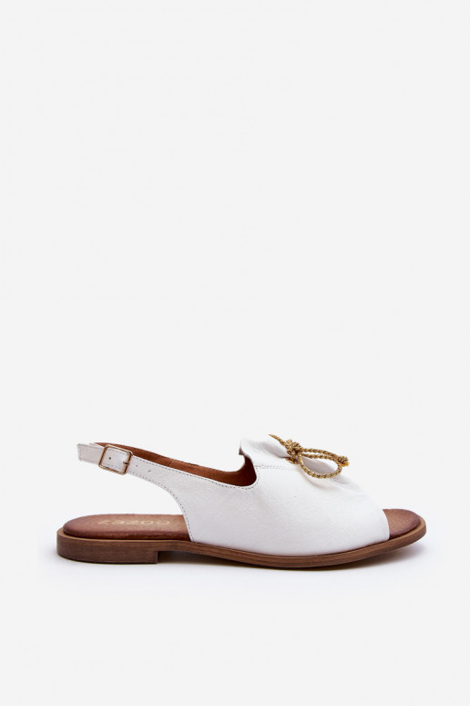 Zazoo 2898 Ādas plakanās sandales baltā krāsā