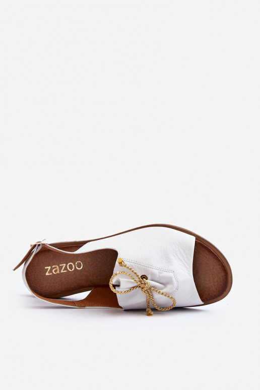 Zazoo 2898 Ādas plakanās sandales baltā krāsā