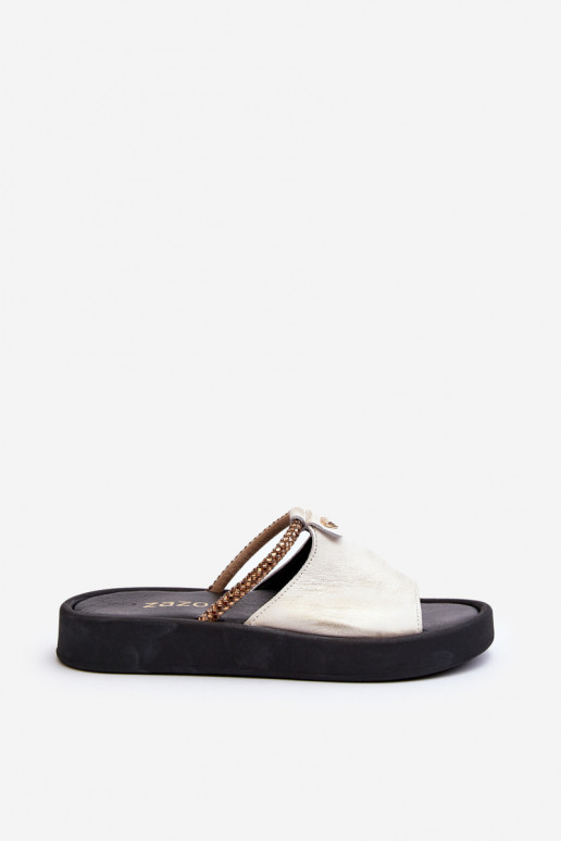 Zazoo 2896 sieviešu čības   Baltas-Zelta krāsas Zazoo 2896 sieviešu čības   Baltas-Zelta krāsas