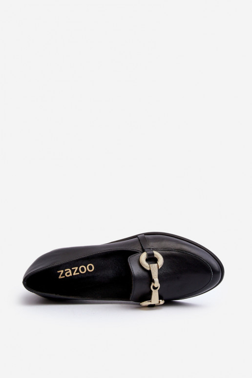 Zazoo 2880 Sieviešu ādas mokasīni ar ornamentiem melnā krāsā