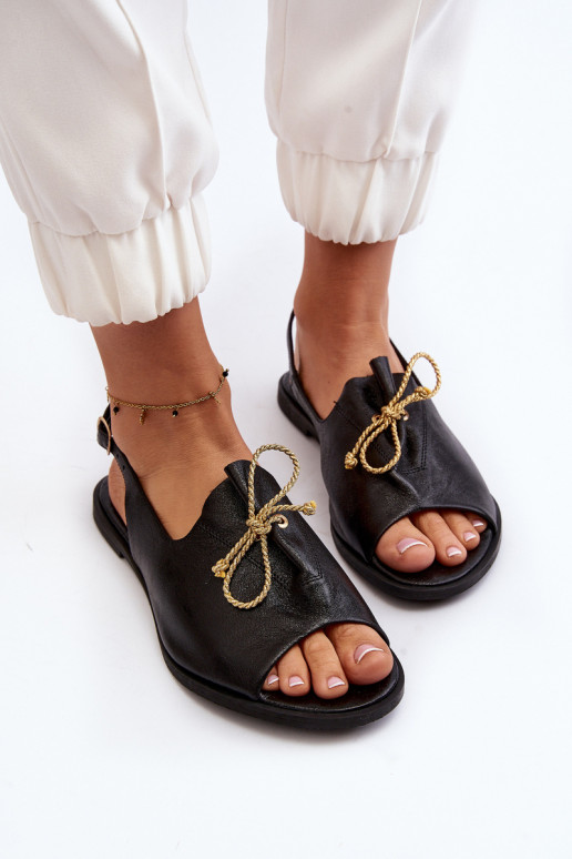 Zazoo 2898 Ādas plakanās sandales melnā krāsā
